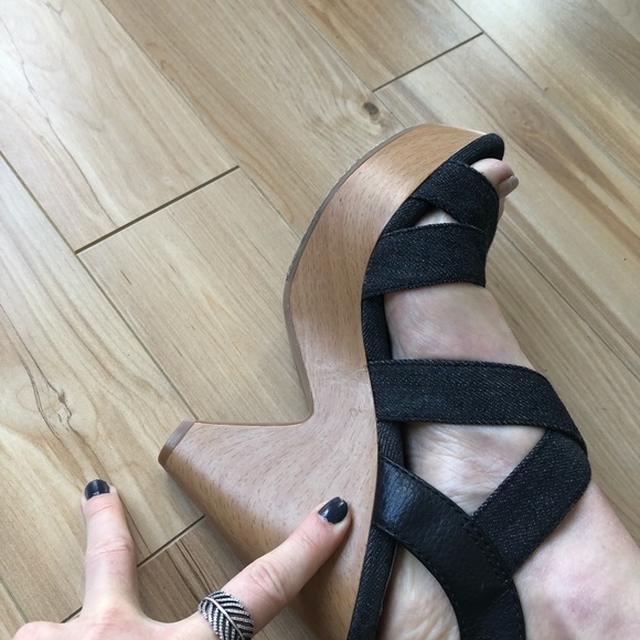 Lucky 🍀 Brand open toed faux-wooden heeled platforms - Picture 12 of 15